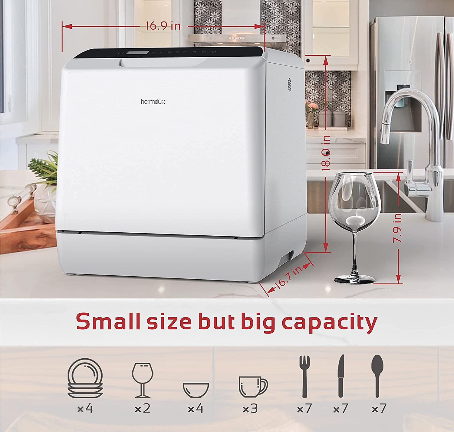 Portable Dishwasher Countertop, 5 Washing Programs Small Dishwasher with 5-Liter Built-in Water Tank, Baby Care, Air-Dry Function & Fruit Wash for Small Apartments, Dorms, RVs -White - 1