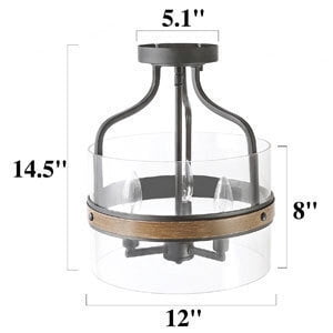 LNC Faux-Wood Ring Ceiling Light Clear Glass Shade, 3 Lights Ceiling Lighting Fixtures for Dining Room