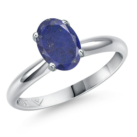 Gem Stone King PLAT-900 Platinum Blue Lapis Engagement Ring for Women | 1.40 Cttw | Oval 8X6MM | Gemstone Birthstone | Size 5