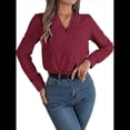 thumbnail image 2 of Blusas Elegantes e Informales para Mujer, con Cuello en V Triple, Larga, para Trabajo y Negocios Vino Tinto M, 2 of 10