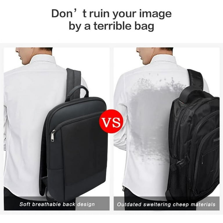 Bopai Unisex Slim Genuine Leather Laptop Backpack Men for 15-15.6 inch Business Smart Professional Lightweight Backpack with USB Charging Office