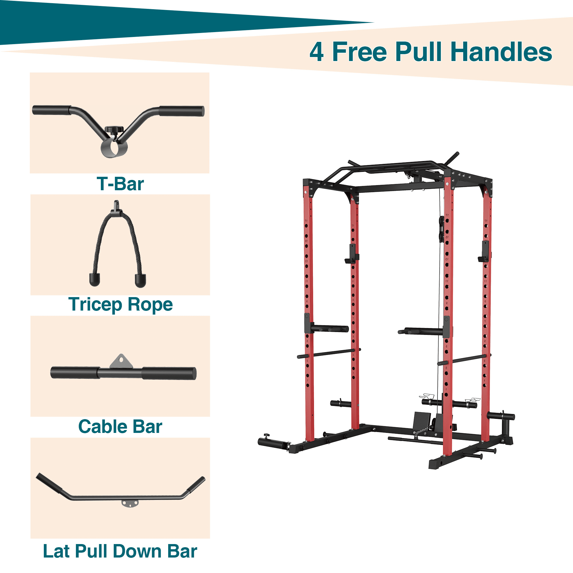 CazToi 1200 Lbs Multi-Functional Power Rack with Adjustable Cable System Full Body Workout Rack Gym Equipment