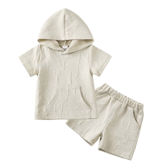 KIMI BEAR 2T Toddler Boys Summer Clothes 3T Child Boy Outfit Sets Short Sleeves Pullocer Hooded Top with Pocket Shorts 2pcs Casual Clothing Apricot