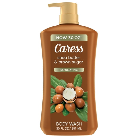 Caress Body Wash for Women, Shea Butter & Brown Sugar Shower Gel for Dry Skin 30 fl oz