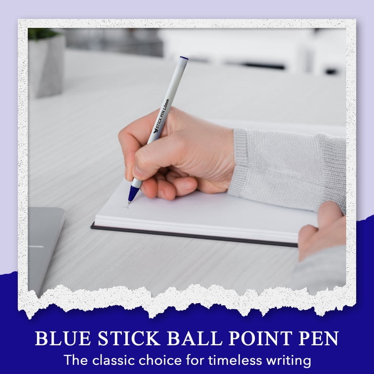 Three Leaf 144 Ct Bulk Pack Blue Ink Stick Ball Point Pen (Pack of 12), Medium Point, 1.0Mm, Fine Point Smooth Writing Pens, Classroom Office Supplies, Great For Everyday Use