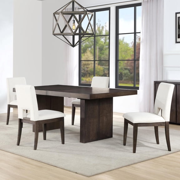 Steve Silver Evan 5-Piece 78-96" with18-inch leaf Table and 5 White Chairs