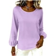 thumbnail image 3 of StSilkitty T-Shirts à Manches Longues Bouffantes pour Femmes Été Décontracté Col Rond T-Shirts Couleur Unie Blouses Légères, 3 of 5