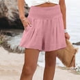thumbnail image 2 of Smocked High Waist Cotton Linen Shorts for Women Casual Loose Fit Summer Vacation Beach Shorts Lightweight Breathable Side Pocket Shorts Pink M, 2 of 4