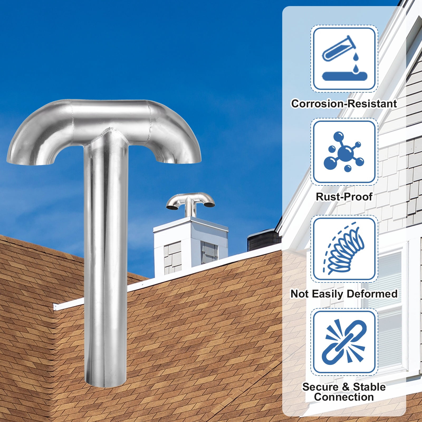 Uxcell Stainless Steel Roof Vent Pipe, 3 Inch Dia Welded Hook-Type T-Shaped Roof Exhaust Vent Cap Ventilation Duct Cover for RV Boat Kitchen Bathroom Chimney Attic, Silver