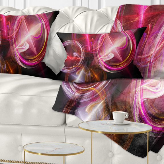 Designart Red Fractal Desktop - Abstract Throw Pillow - 12x20