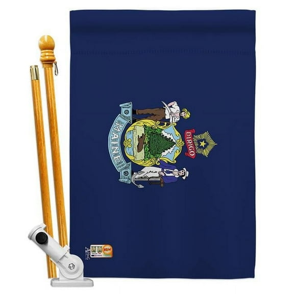 Americana Home & Garden AA-SS-HS-140520-IP-BO-D-US18-AG 28 x 40 in. Maine States Impressions Decorative Vertical Double Sided House Flag Set & Pole Bracket Hardware Flag Set