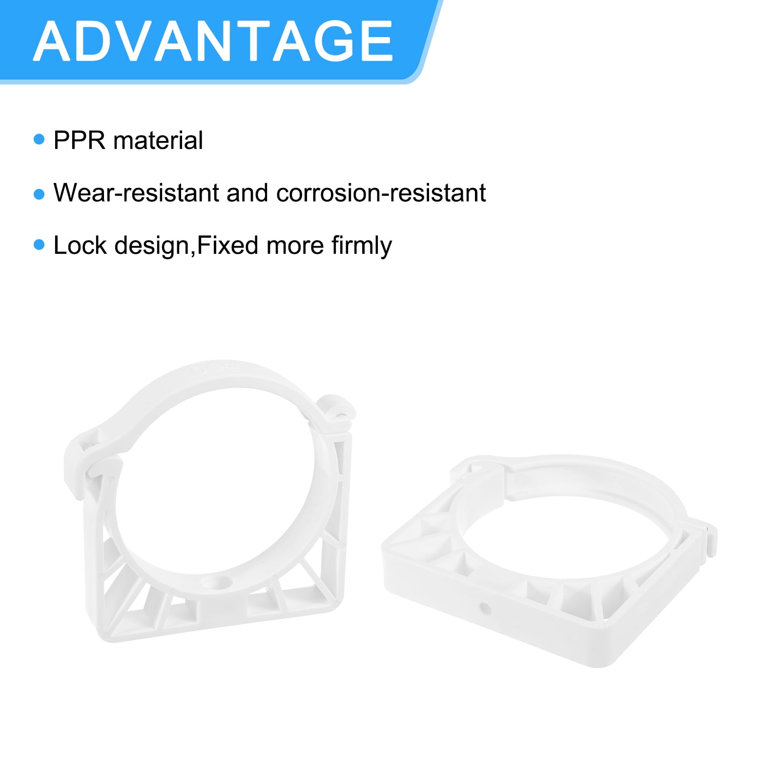 Uxcell 6Pack PPR Water Pipe Clamps, U Shaped Pipe Clamp Clips with Fixing Clip Fit for 90mm/3.54" OD Water Pipes, White