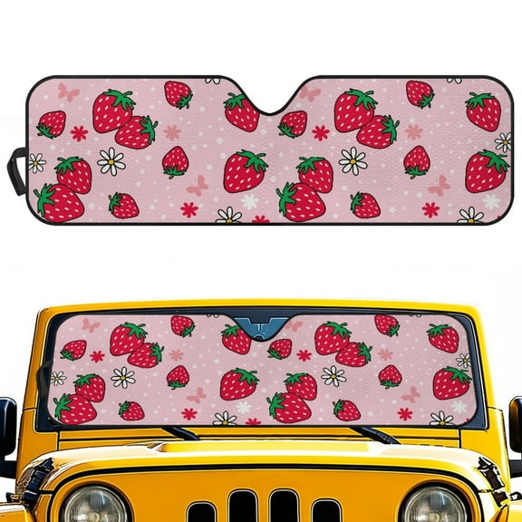Jeiento Strawberry Windshield Sun Shade for 2007-2023 Wrangler Rubicon Sahara TJ JK JKU 2 & 4 Door-Blocks UV Rays Sun Visor Protector,Car Sun Shade Keep Your Vehicle Cool