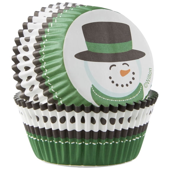 Wilton 415-2461 Snowman Cupcake Liners, Green and Black, 75 Count