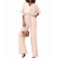 thumbnail image 2 of Women'S Solid Color Collared Blouse and High Waist Pants Two Piece Set Fashion L, 2 of 9