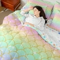 thumbnail image 4 of Castle Fairy Mermaid Tail 7 Pieces Bedding Comforter Set,Gradient Rainbow Full Bedding Set Lightweight,Stars Glitter Fitted Sheet Flat Sheet,Breathable Dreamy Princess Home Decor,Reversible, 4 of 8