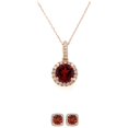 thumbnail image 2 of Paris Jewelry 18K Rose Gold 3ct Halo Garnet Round 18 Inch Necklace and Halo Square Earrings Set Plated, 2 of 2