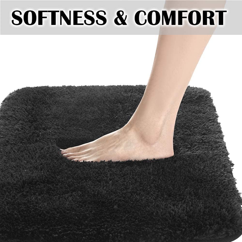 Bathroom Contour Rug Non Slip Bath Mat Water Absorbent Soft Microfiber Shaggy Bathroom Mat Machine Washable Bath Rug for Bathroom Thick Plush U Shape Toilet Rug (20 x 24, Black)