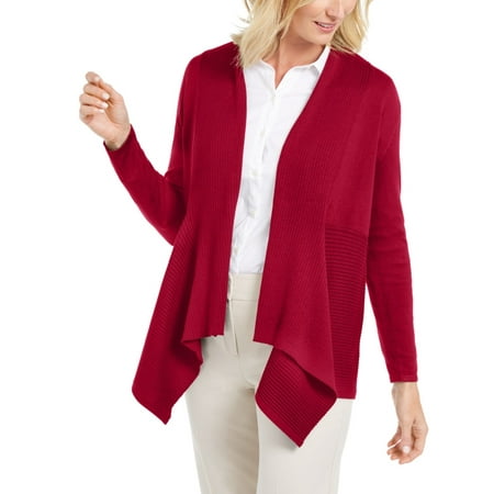 JM Collection Women's Ribbed Handkerchief Hem Cardigan Red Size Medium