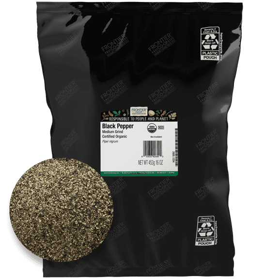 Frontier Co-op Certified Organic Medium Grind Black Pepper, 16 oz Bag