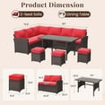 thumbnail image 3 of YODOLLA 7-Piece Patio Conversation Set with 43" Fire Pit Table, Outdoor Sectional Sofa, PE Rattan Wicker Furniture, Steel Frame, Red, 3 of 9