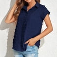 thumbnail image 6 of Wycnly Womens Blouses and Tops Dressy Beach Holiday Casual Solid Lapel Loose Fit Lightweight Chiffon Jacquard Tshirts Summer Plain V-Neck Short Sleeve Cute Tees Tops Navy XL, 6 of 7