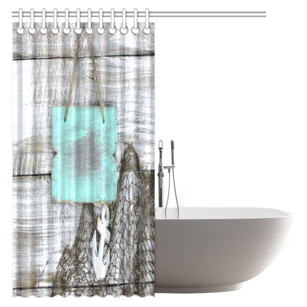 Steel Anchor Wooden Background Shower Curtain Set Bathroom Mat Waterproof Fabric