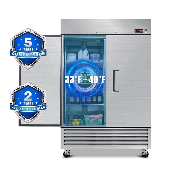 WHALLPRO 54" Commercial Refrigerator 49 Cu.ft with 2 Solid Door Reach-In Refrigerators Stainless Steel ETL Approved Upright Fridge Storage