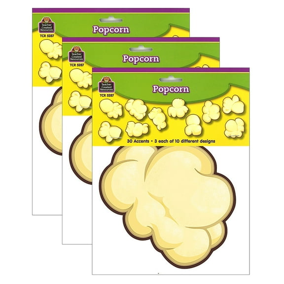 Teacher Created Resources Popcorn Accents Bulletin Board Decorations, Pale Yellow, 90 Count, 3 Pack