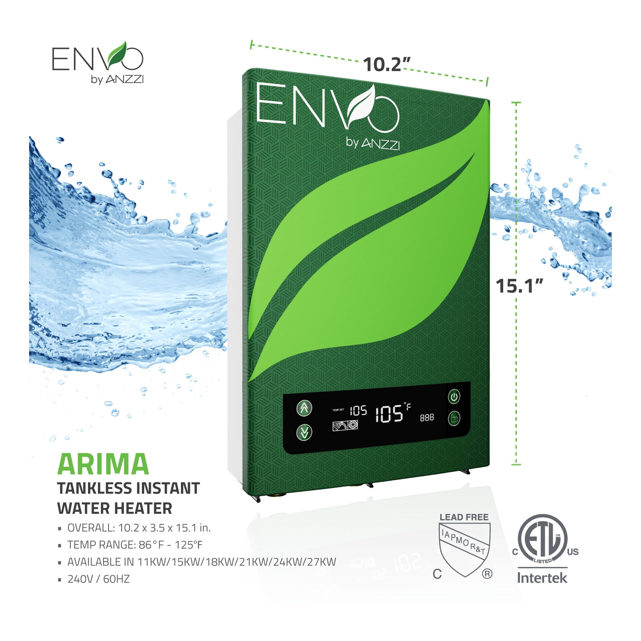 ANZZI Tankless Electric Water Heater Atami 27 kW High-Flow Instant Hot Water Heating System
