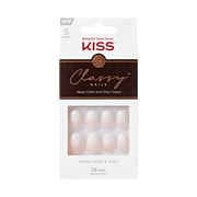 KISS Classy French Tip Press On Nails, Players, White Ombre, Short Oval, 28 Count