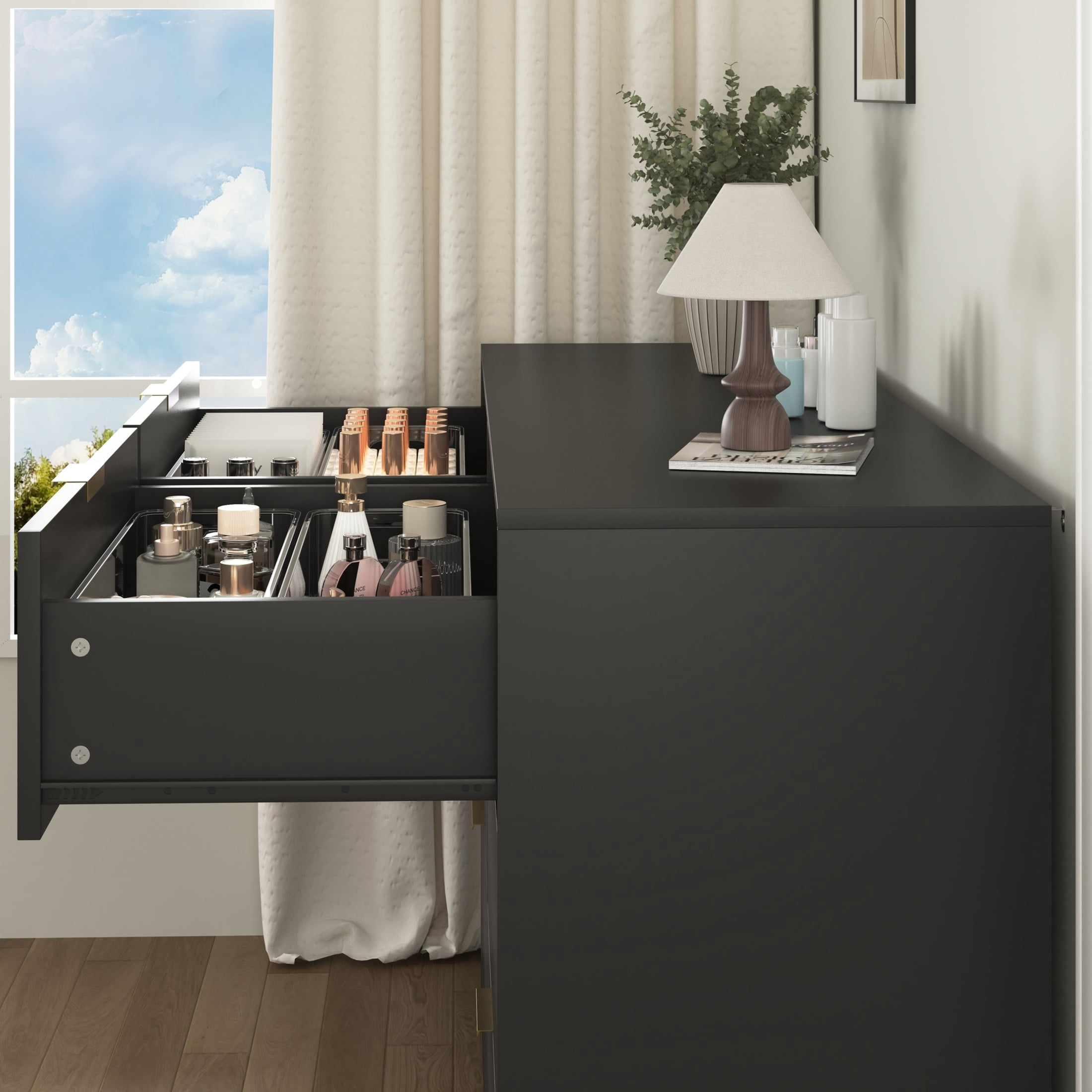 Noble House 6-Drawer Dresser, Wooden Storage Cabinet for Bedroom, Living Room, Black