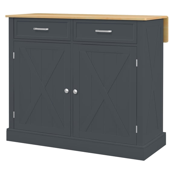 Kitchen Island with Drop Leaf, Farmhouse Cart with Drawers & Shelves - Dark Gray