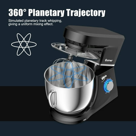 Costway - Tilt-Head Stand Mixer 7.5 Qt 6 Speed 660W with Dough Hook, Whisk & Beater - Black