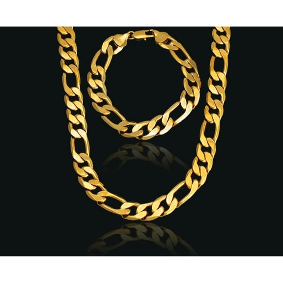 18k Layered Real Gold Filled Set Figaro link chain with bracelet