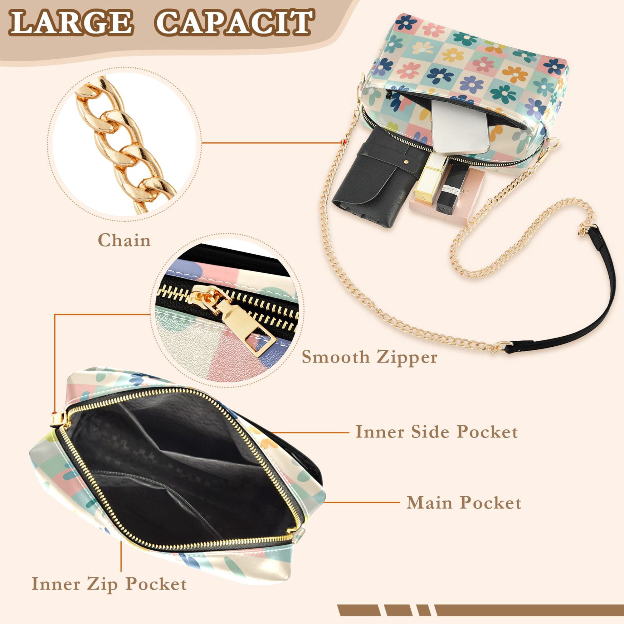 FORMRS Women Crossbody Purse with Chain Strap Vegan Leather Shoulder Handbag, Green Floral