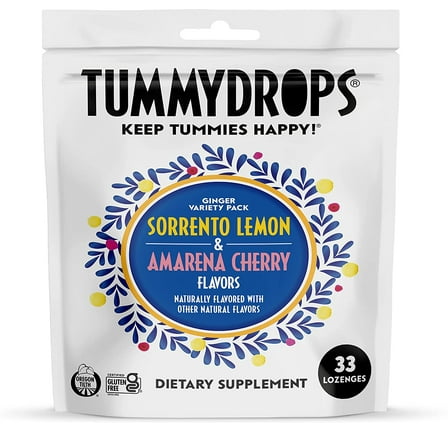 Tummydrops Ginger Variety Pack, Italian Edition (Mix of Sorrento Lemon and Amarena Cherry Flavors), 33 lozenges