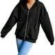 thumbnail image 1 of Sudadera con capucha y cremallera para mujer, estilo retro, color liso, talla 2XL, color negro., 1 of 8