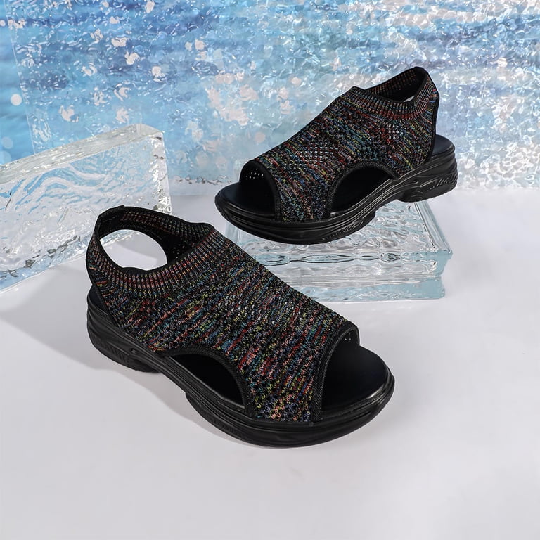 SZJXBUY Ladies Dress Sandals,Summer Casual Orthopedic Slingback Slide Sport Sandals Breathable Mesh Platform Soft Sole Vacation Walking Shoes Black,39