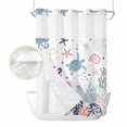 thumbnail image 2 of Navy Blue Coastal No Hook Shower Curtain Waterproof, Bathroom Curtains with Snap in Liners and See Through Top Window, Coral Turtle Starfish Jellyfish Hotel Style Bathtub Curtains Shower 72"Wx96"L, 2 of 8