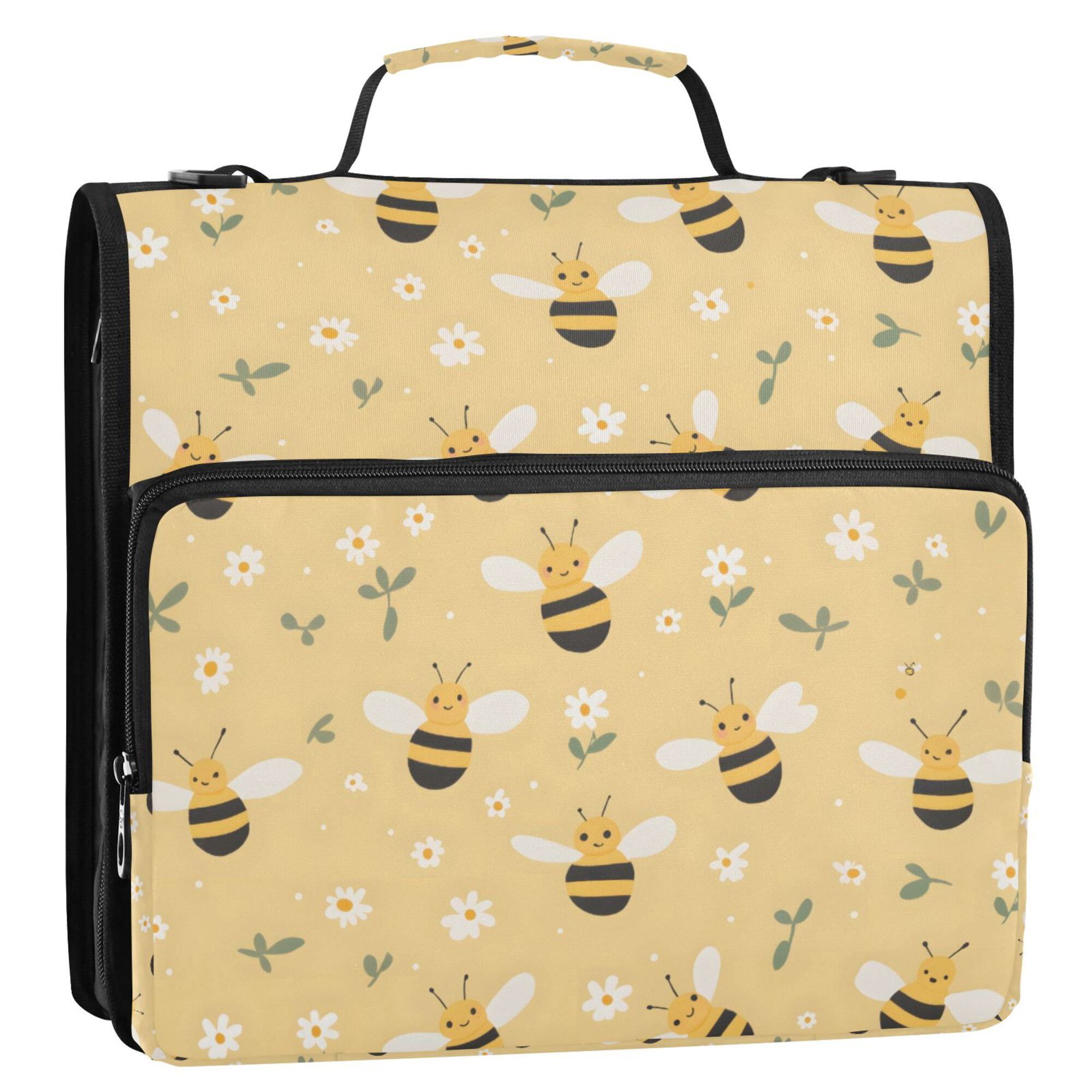 FORMRS Zipper Binder with Shoulder Strap 2-inch Ring 500 Sheet Capacity File Bag, Cute Bee Pattern
