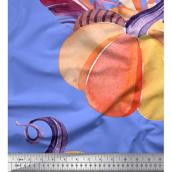 Soimoi Poly Georgette Fabric Berries,Leaves & Pumpkin Vegetable Print Sewing Fabric Yard 52 Inch Wide