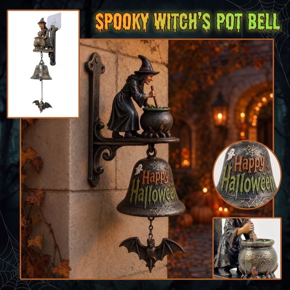 Witch Halloween Decorations Cauldron Wall Mounted Doorbell Chime Spooky Gothic Halloween Decor 12X5 Inch Home Entryway Display 1 Pack