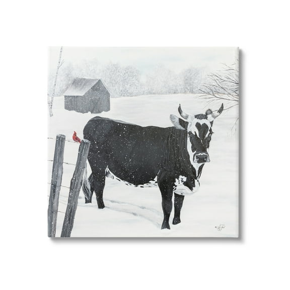 Stupell Industries Black Farm Cow Niveous Snow Covered Field Painting Gallery Wrapped Canvas Print Wall Art, Design by Diane Fifer