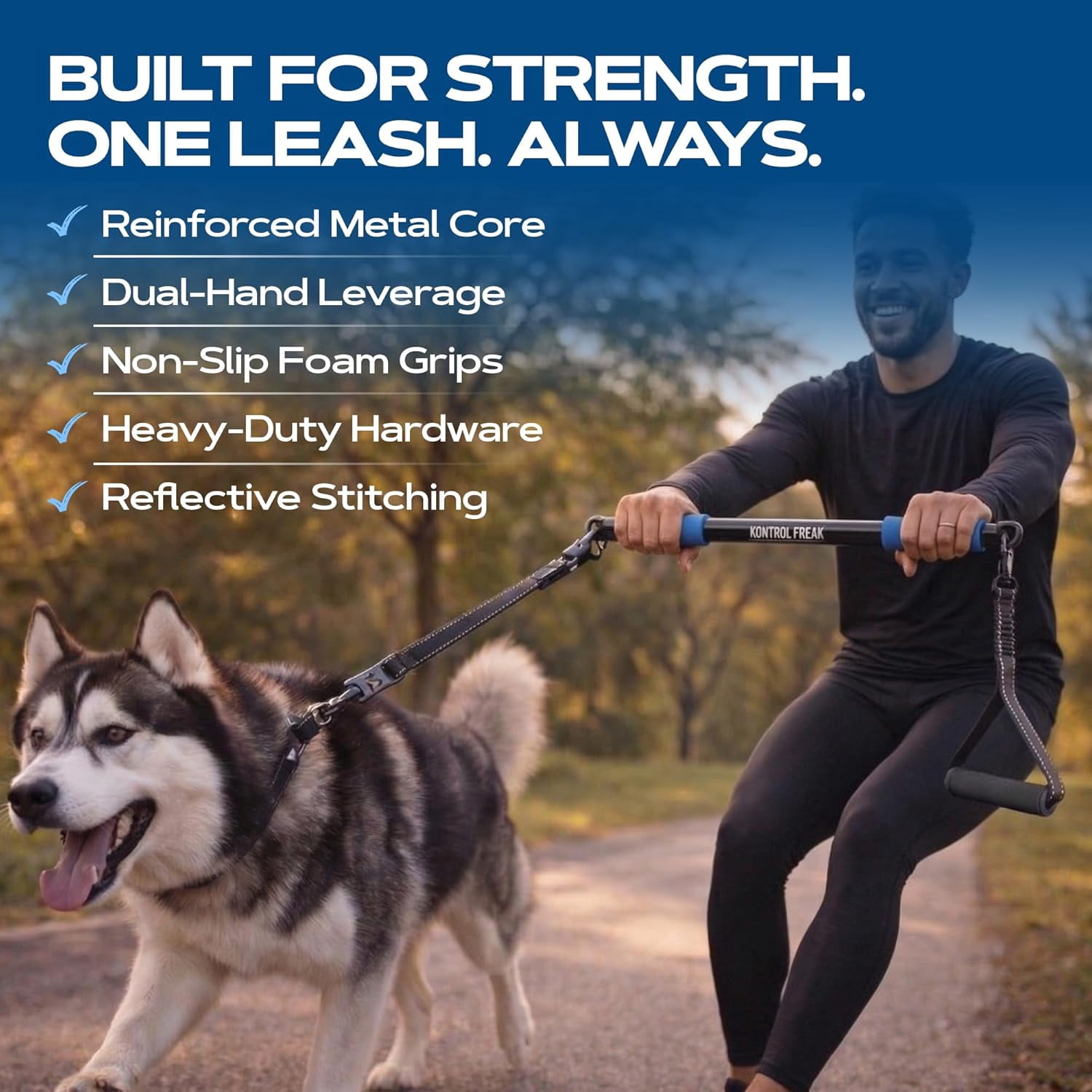 Kontrol Freak™ 3-in-1 Modular Dog Training Leash – Patented Stick Trainer to Stop Pulling, Heel Training Lead, Converts to Regular Leash – Reflective, Comfort Grip – Medium & Large Dogs