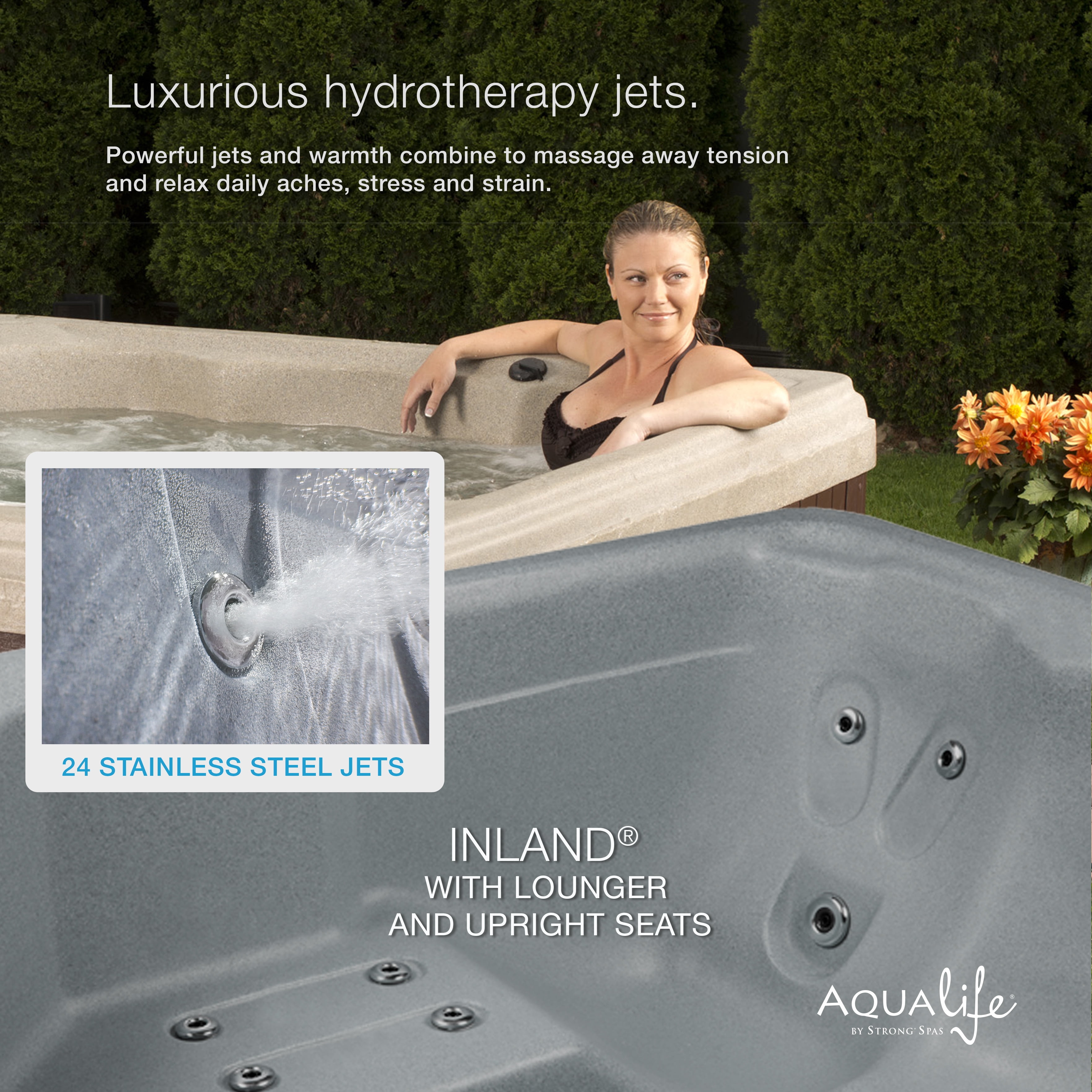 Aqualife by Strong Spas Inland 6 Person Square Hard Side Plug & Play Hot Tub, 24 Jets, Cobblestone