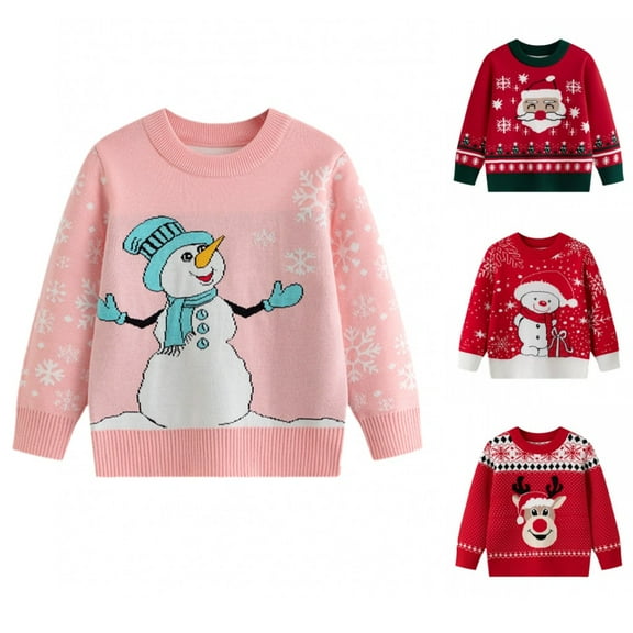 Toddler Little Boys Girls Christmas Sweaters Long Sleeve Ugly Sweater Knitted Pullover Xmas Jumpers Tops Christmas Gift for Kids 2-7 Years