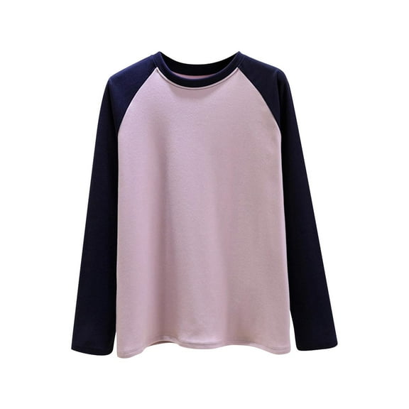 UAMVSH Long Sleeve Shirts for Women Color Block Classic Crewneck Tops Lightweight Casual Basic Tees Fall Winter Clothes