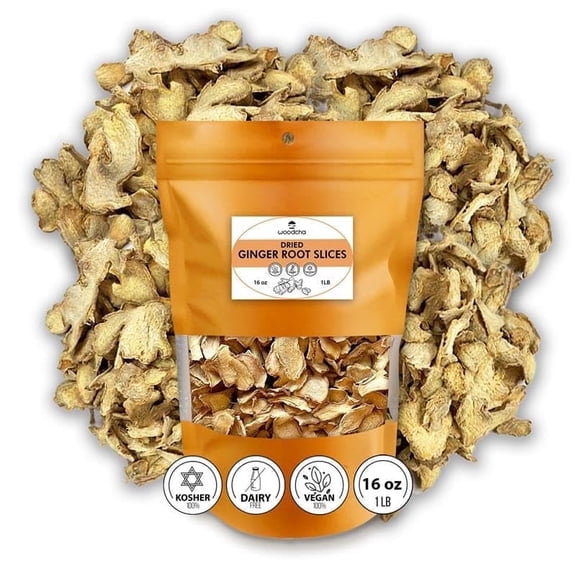Woodcha Dried Ginger Root Slices, Dehydrated Ginger for Tea, Ginger Minced, Dried Ginger Slices No Sugar, Dry Ginger Root Organic, Food Spice -1lb