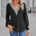 thumbnail image 2 of HAPIMO Sales Womens Slim Shirt Casual V Neck Lace Stitching Solid Color Long Sleeved Loose Tunic Shirt Daily Tops Teen Grils Fashion Clothes Black XXL, 2 of 8